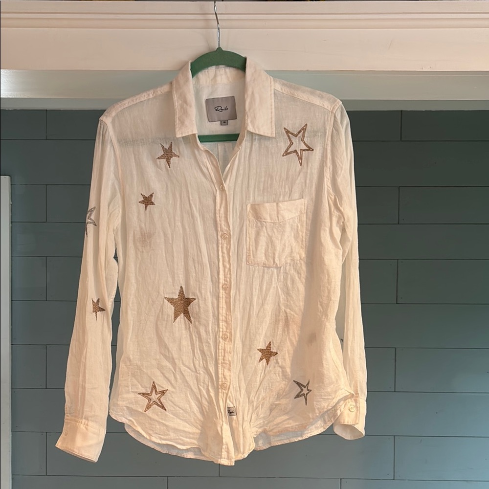 Rails Charli white shirt‎ with rose gold star embroidery